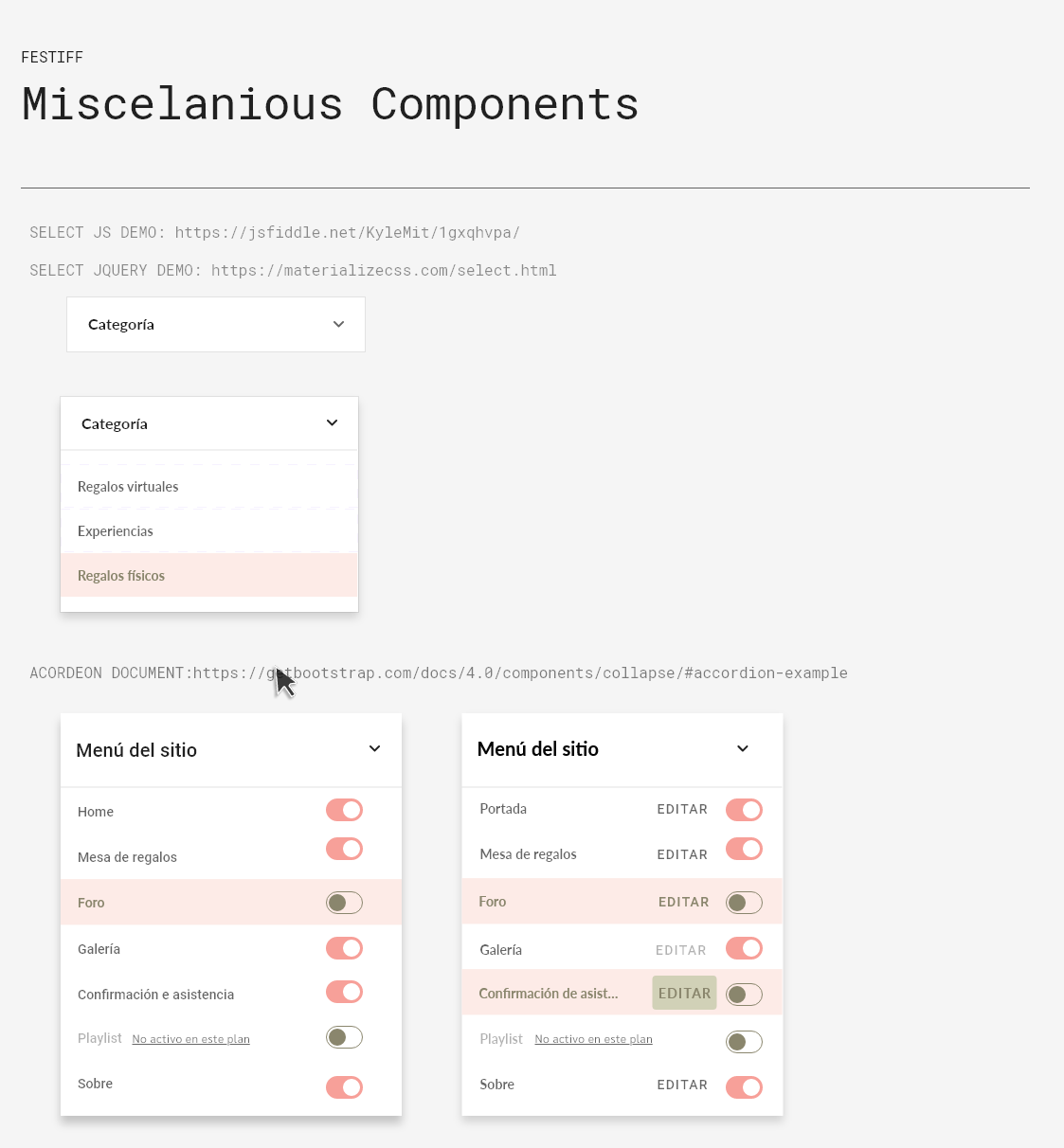 Miscellaneous components of the Festiff design system