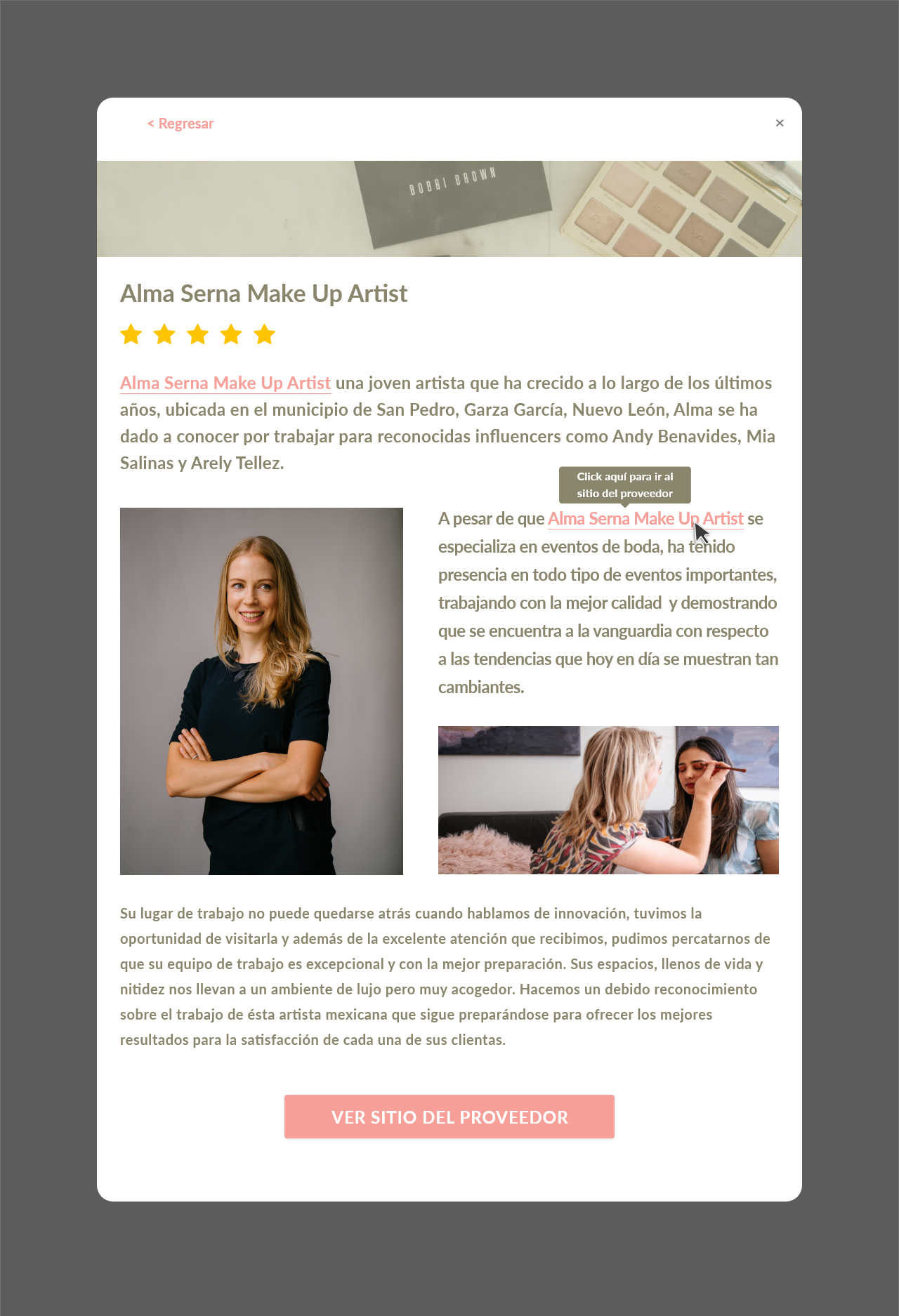 Vendor profile — makeup artist, web adaptation